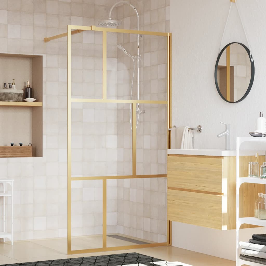 Walk-in Shower Wall with Clear ESG Glass Gold 115x195 cm