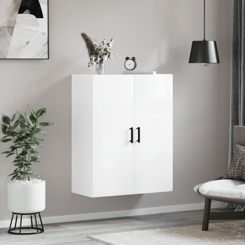 Wall Mounted Cabinet High Gloss White 69.5x34x90 cm