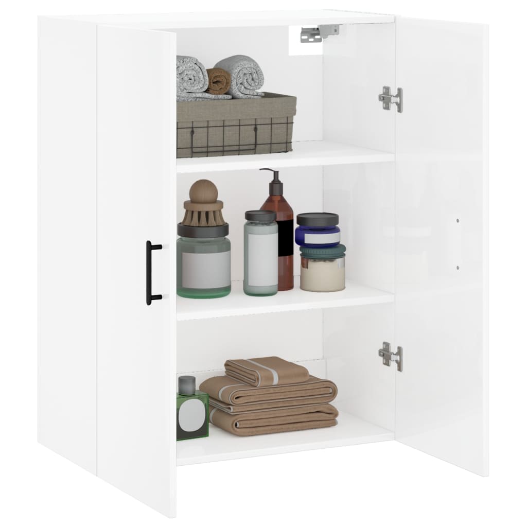 Wall Mounted Cabinet High Gloss White 69.5x34x90 cm