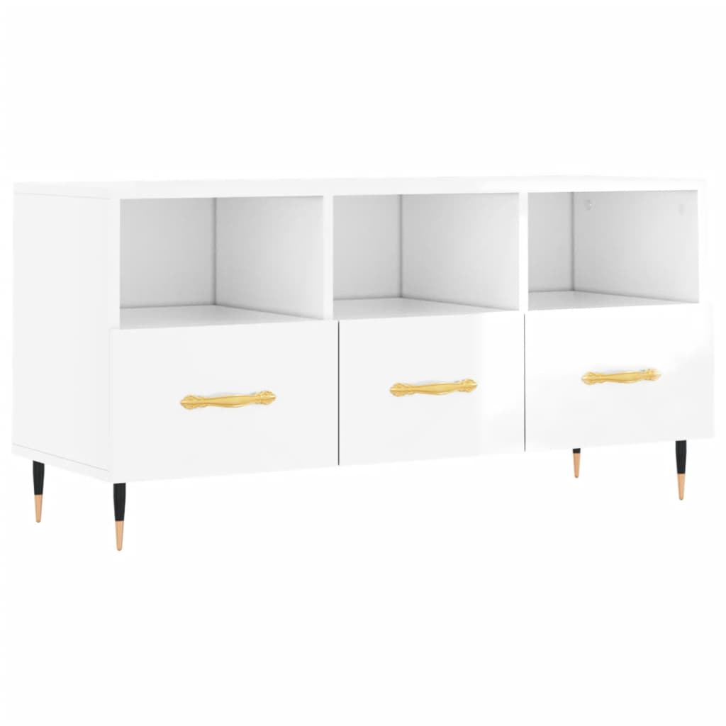 TV Cabinet High Gloss White 102x36x50 cm Engineered Wood