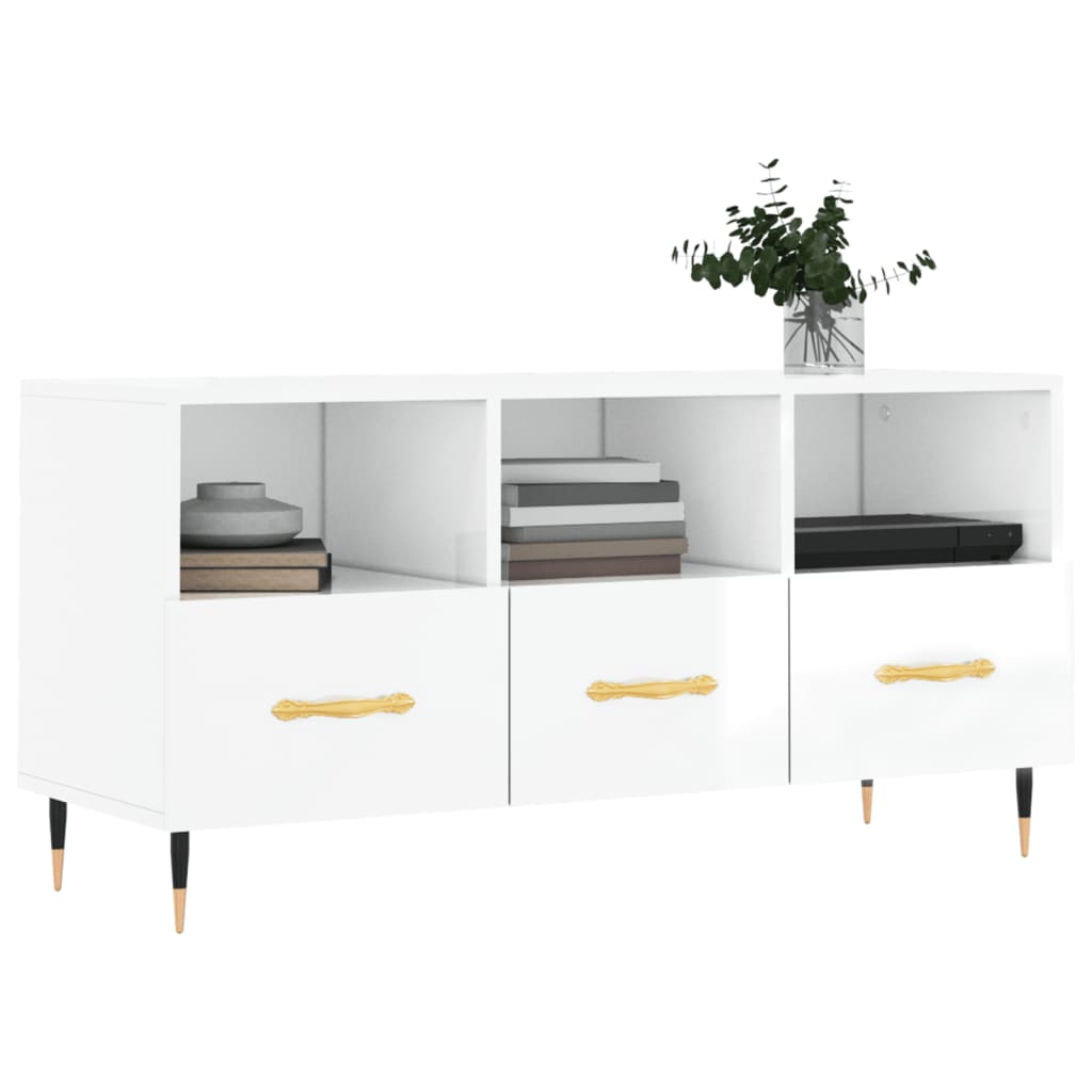 TV Cabinet High Gloss White 102x36x50 cm Engineered Wood