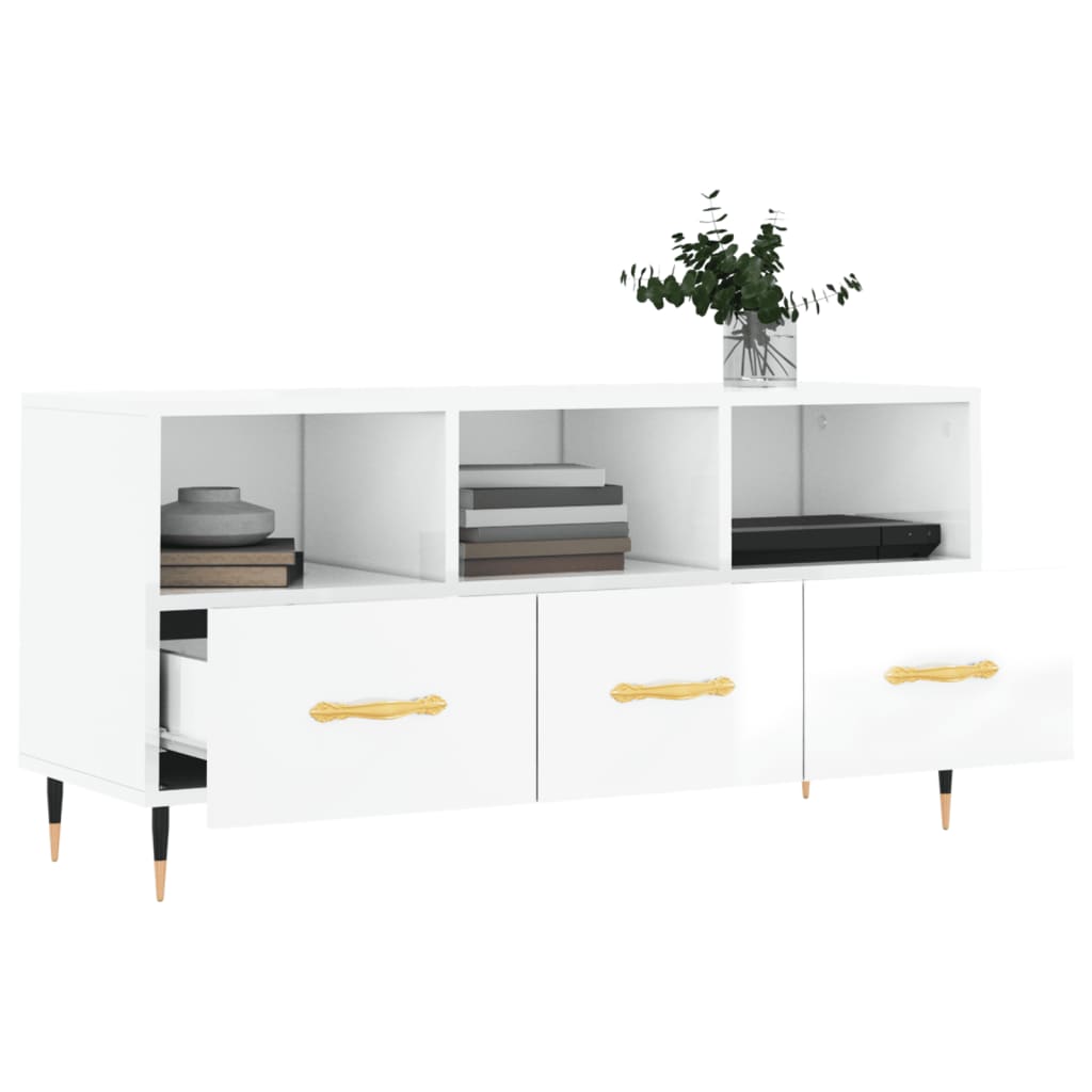 TV Cabinet High Gloss White 102x36x50 cm Engineered Wood