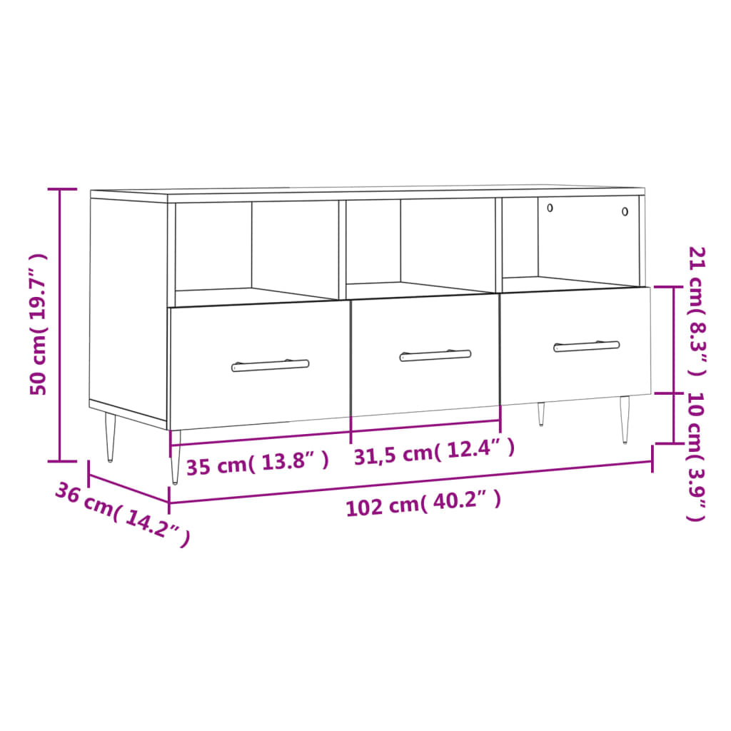 TV Cabinet Brown Oak 102x36x50 cm Engineered Wood