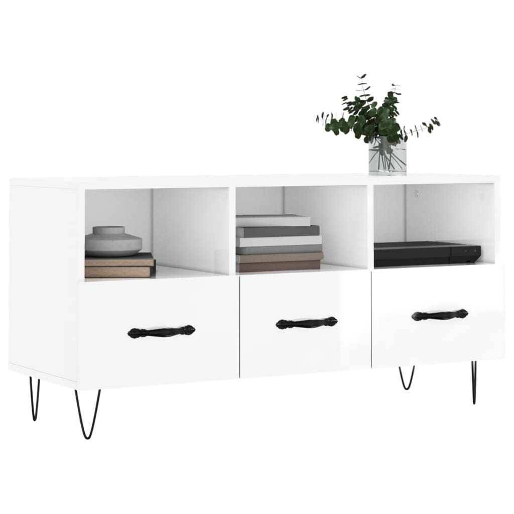 TV Cabinet High Gloss White 102x36x50 cm Engineered Wood