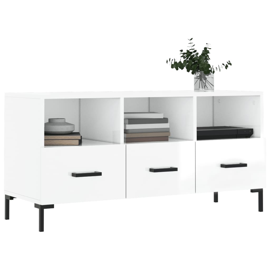 TV Cabinet High Gloss White 102x36x50 cm Engineered Wood