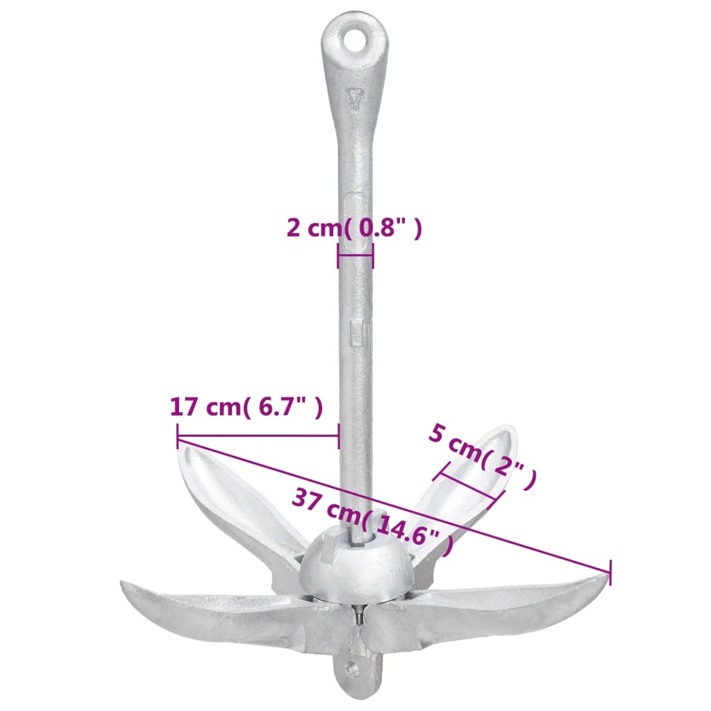 Folding Anchor Silver 3.2 kg Malleable Iron