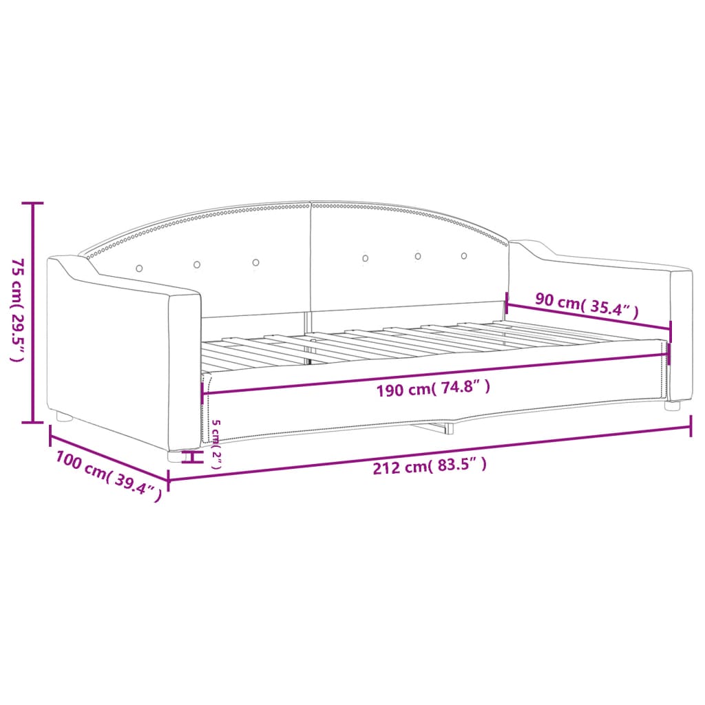 Day Bed without Mattress Dark Grey 90x190 cm Single Fabric