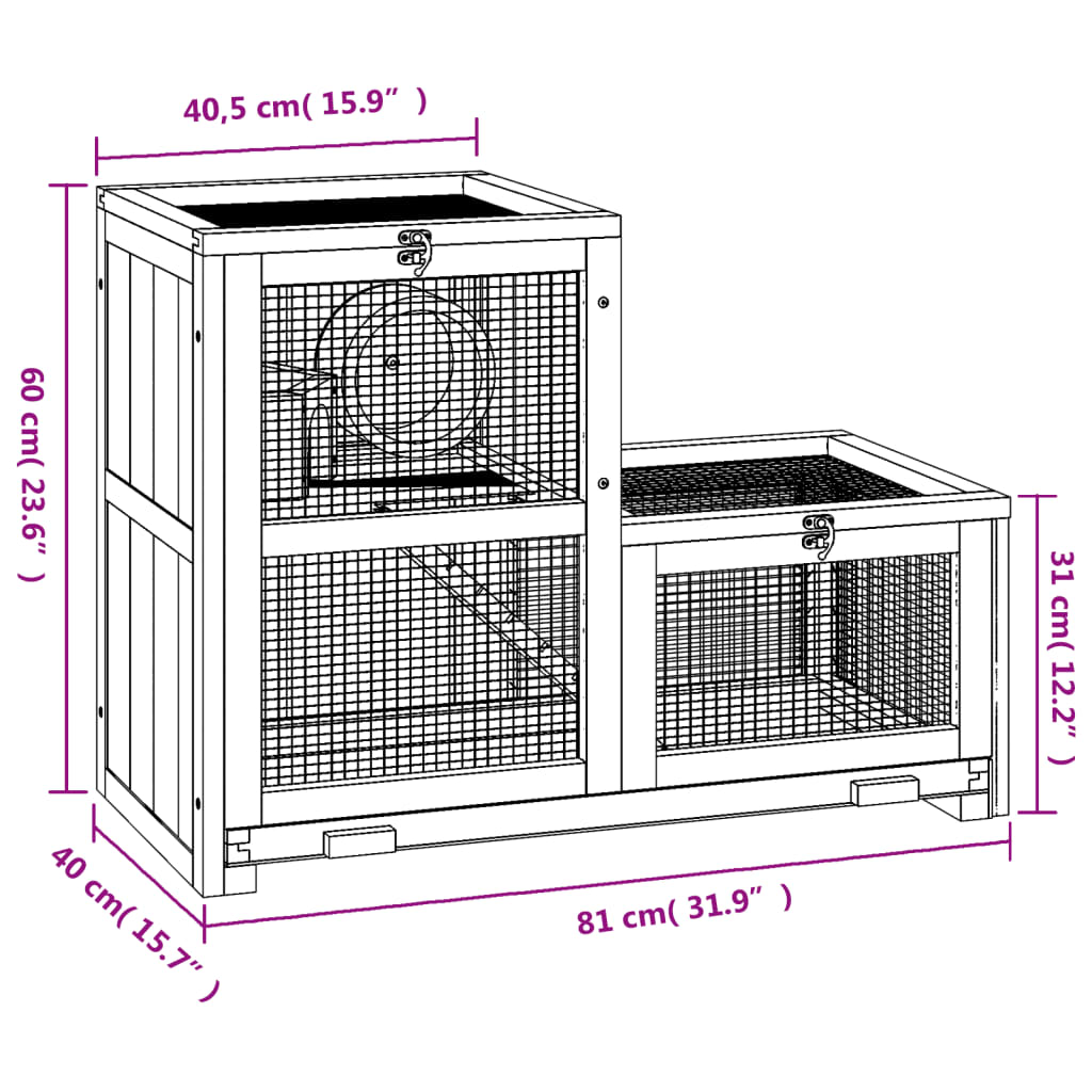 Hamster Cage 81x40x60 cm Solid Wood Fir