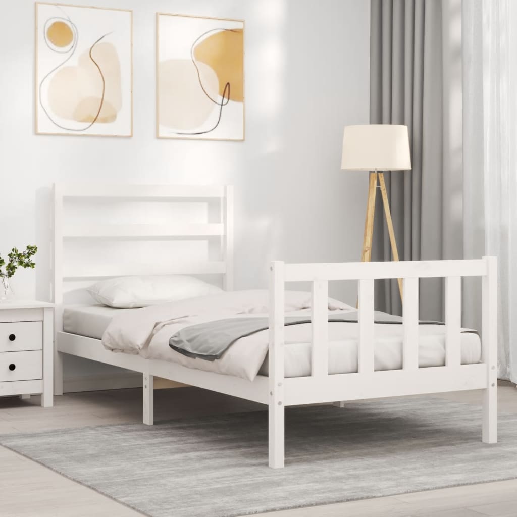 Bed Frame without Mattress White Small Single Solid Wood Pine