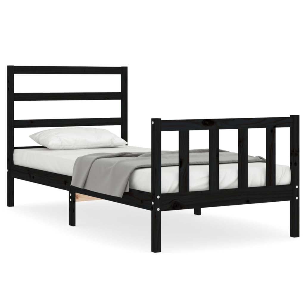 Bed Frame with Headboard Black Small Single Solid Wood