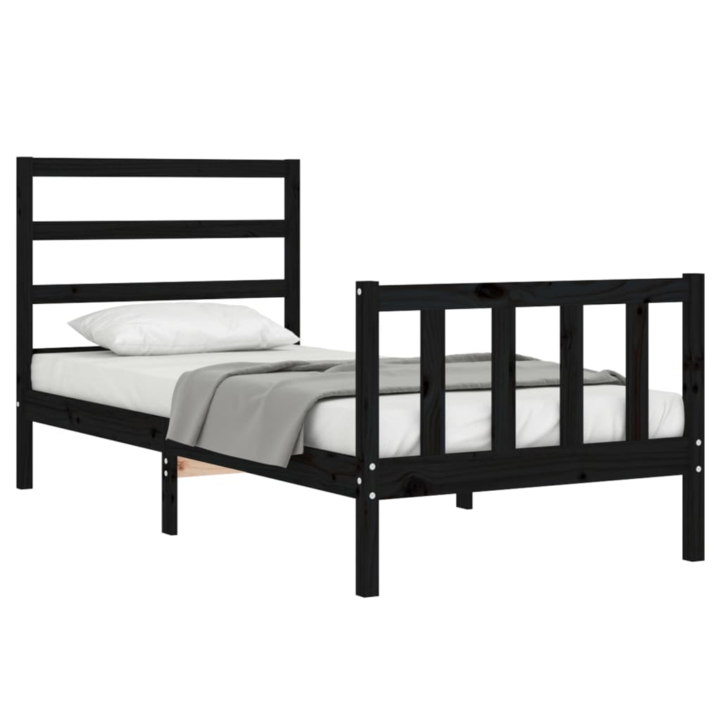 Bed Frame with Headboard Black Small Single Solid Wood