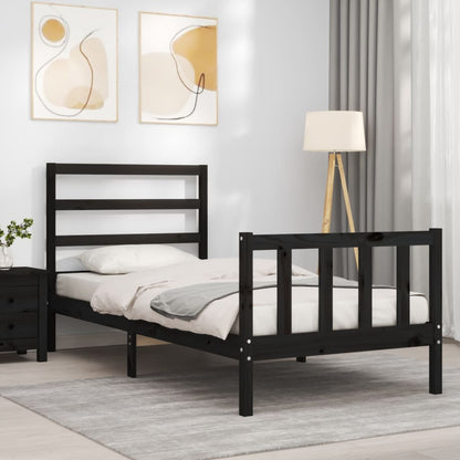 Bed Frame with Headboard Black Small Single Solid Wood