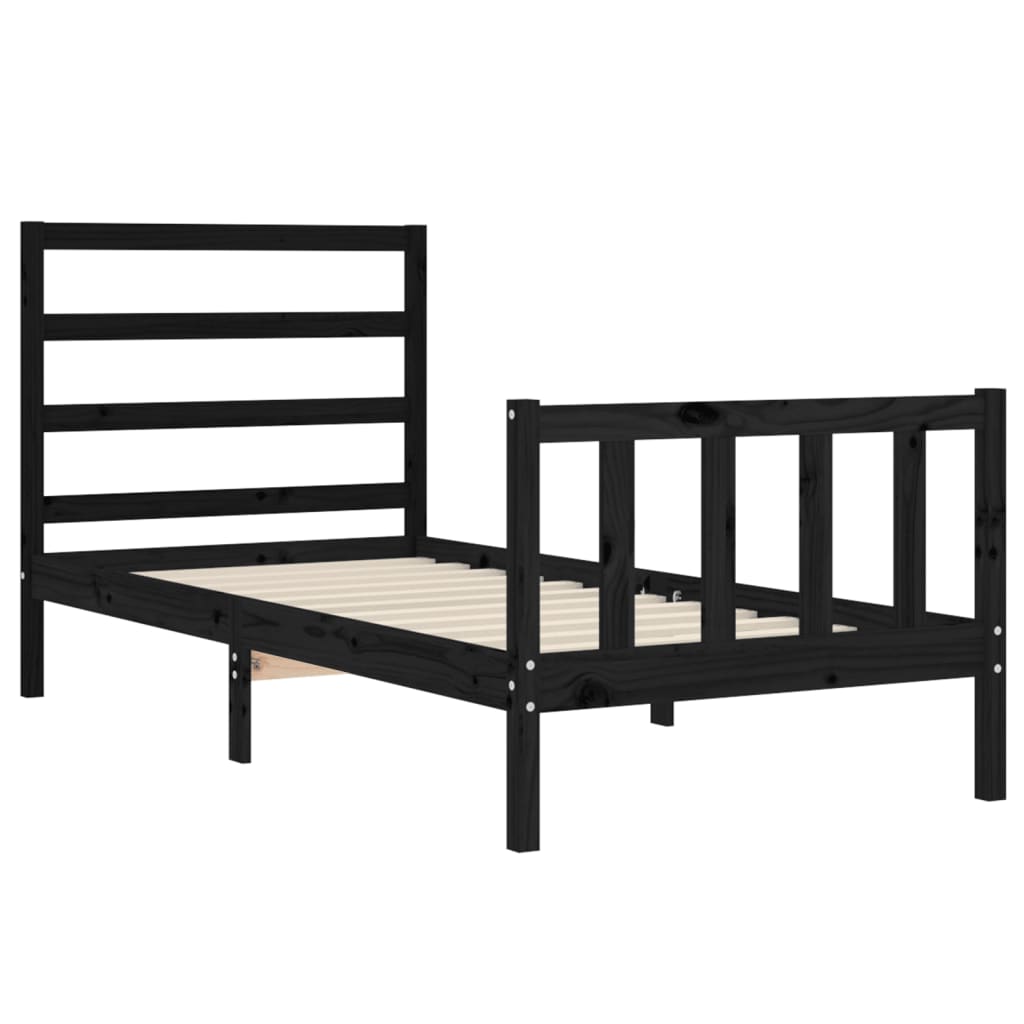 Bed Frame with Headboard Black Small Single Solid Wood