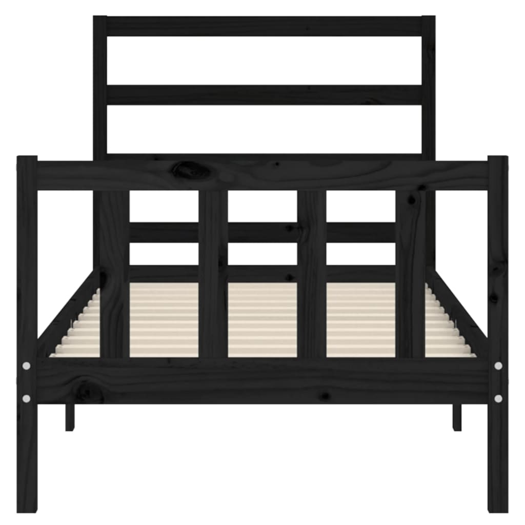 Bed Frame with Headboard Black Small Single Solid Wood