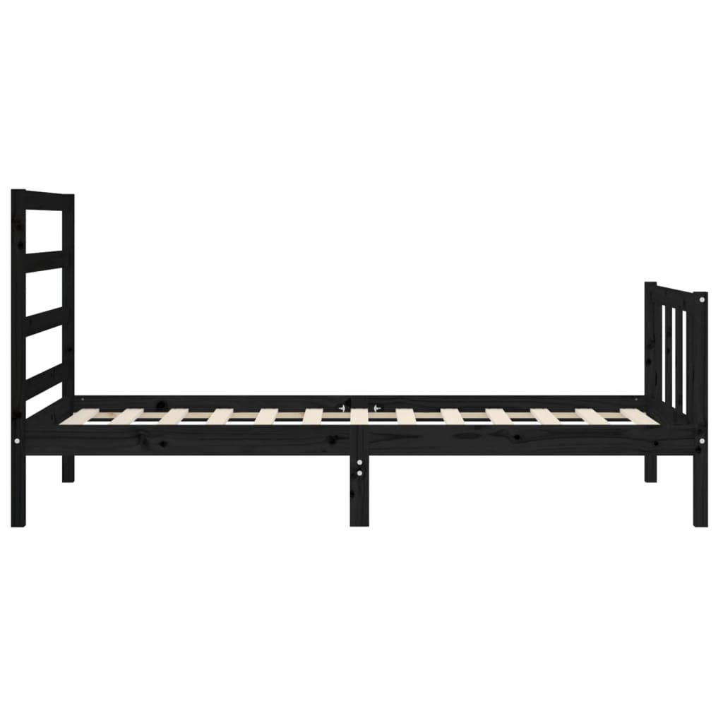 Bed Frame with Headboard Black Small Single Solid Wood