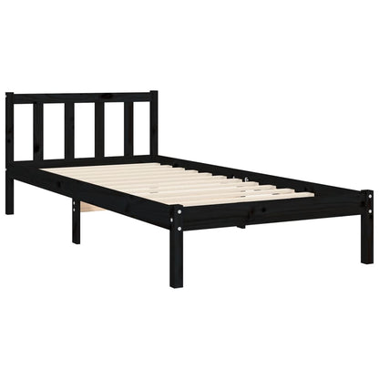 Bed Frame with Headboard Black Small Single Solid Wood