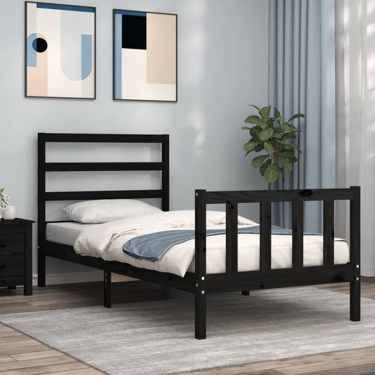 Bed Frame with Headboard Black Small Single Solid Wood