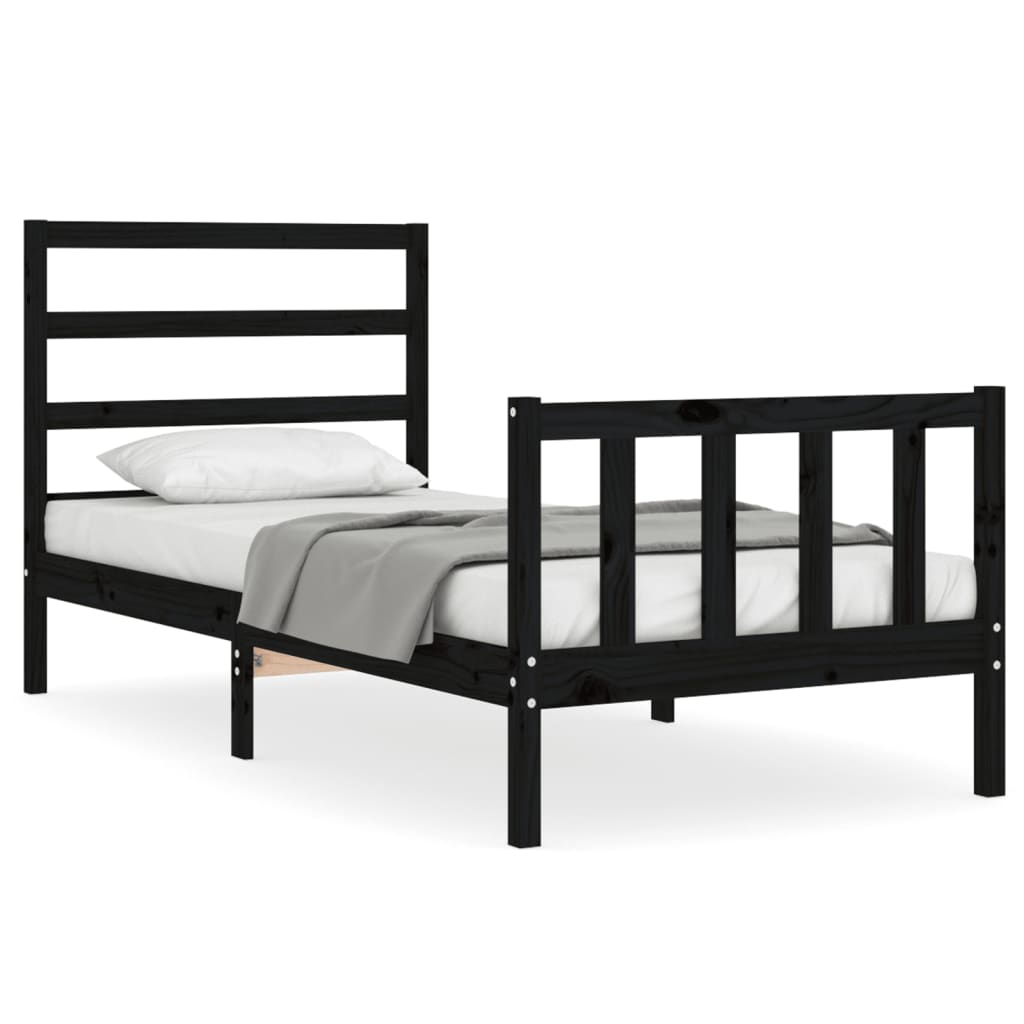 Bed Frame without Mattress Black 90x190 cm Single Solid Wood Pine