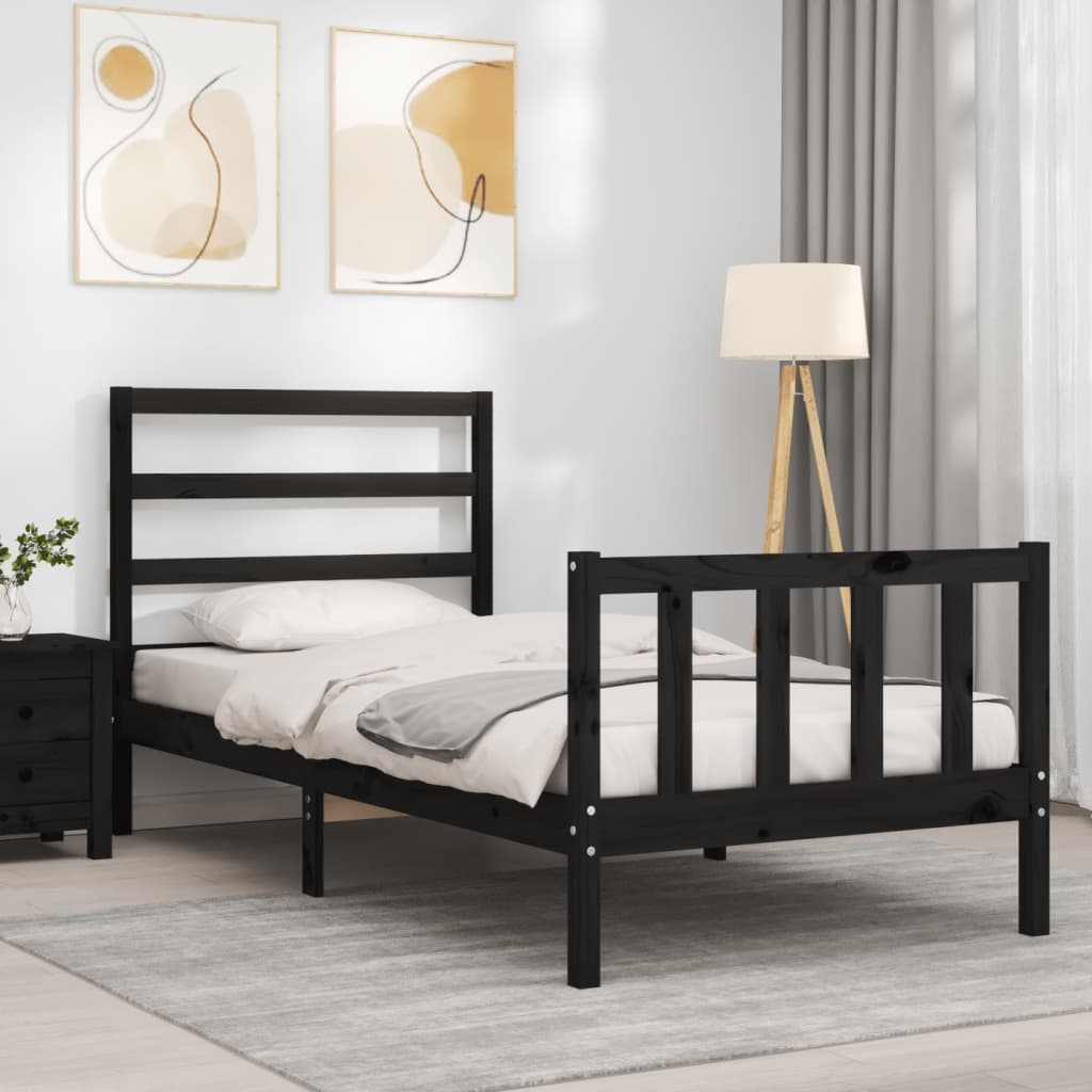 Bed Frame without Mattress Black 90x190 cm Single Solid Wood Pine