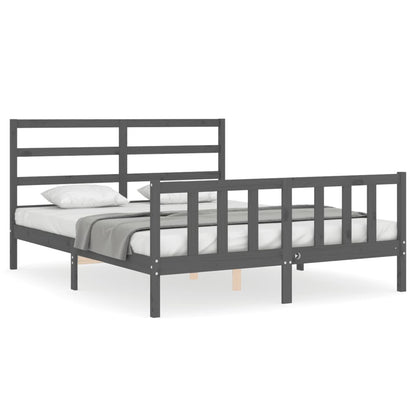 Bed Frame without Mattress Grey King Size Solid Wood Pine