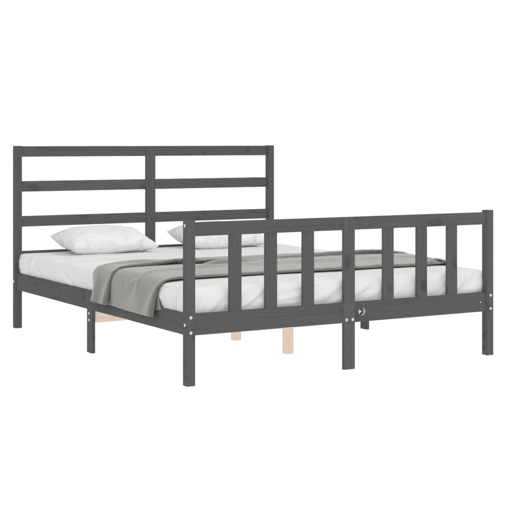 Bed Frame without Mattress Grey King Size Solid Wood Pine