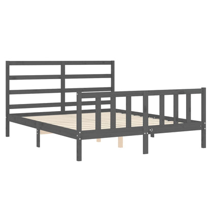 Bed Frame without Mattress Grey King Size Solid Wood Pine