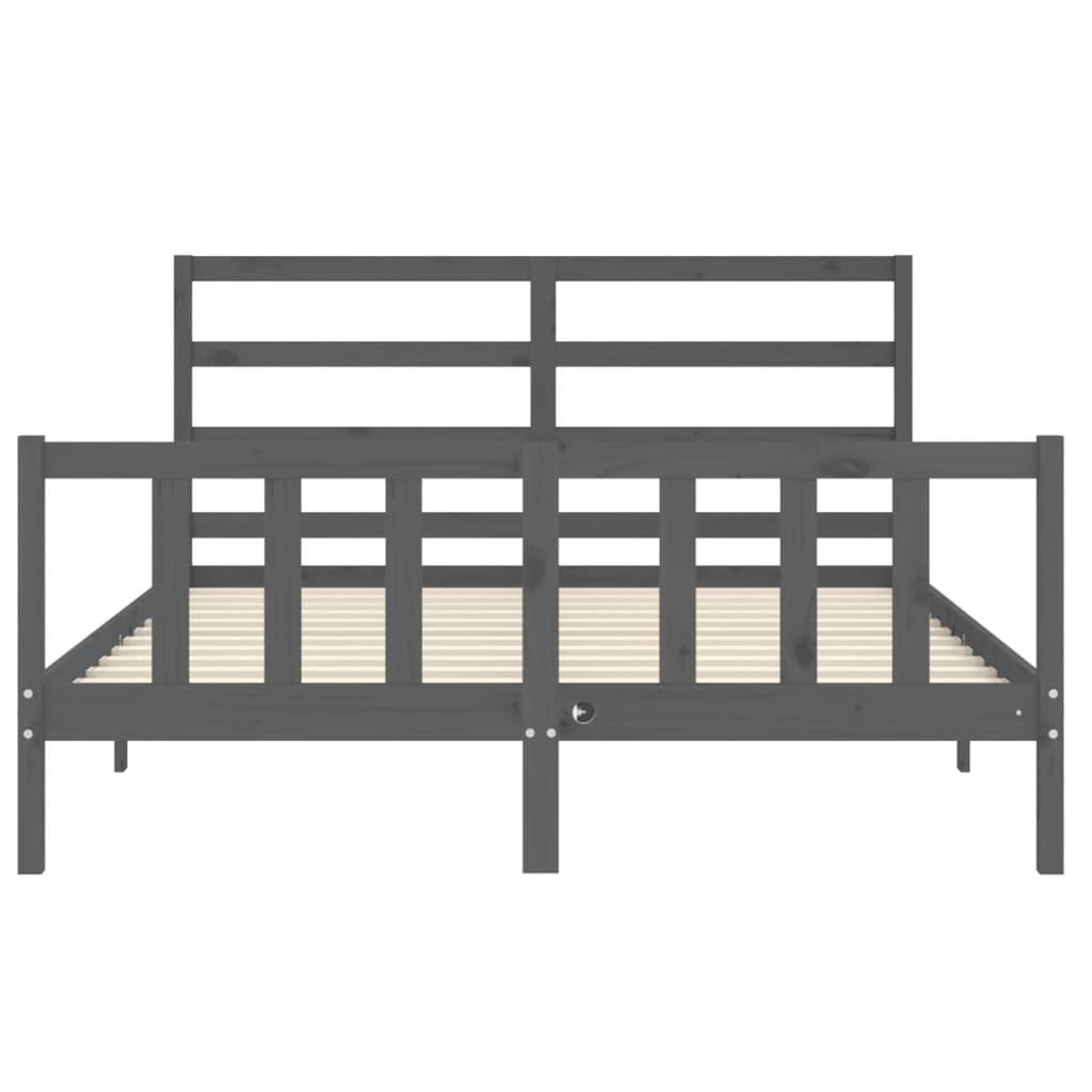 Bed Frame without Mattress Grey King Size Solid Wood Pine