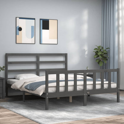 Bed Frame without Mattress Grey King Size Solid Wood Pine