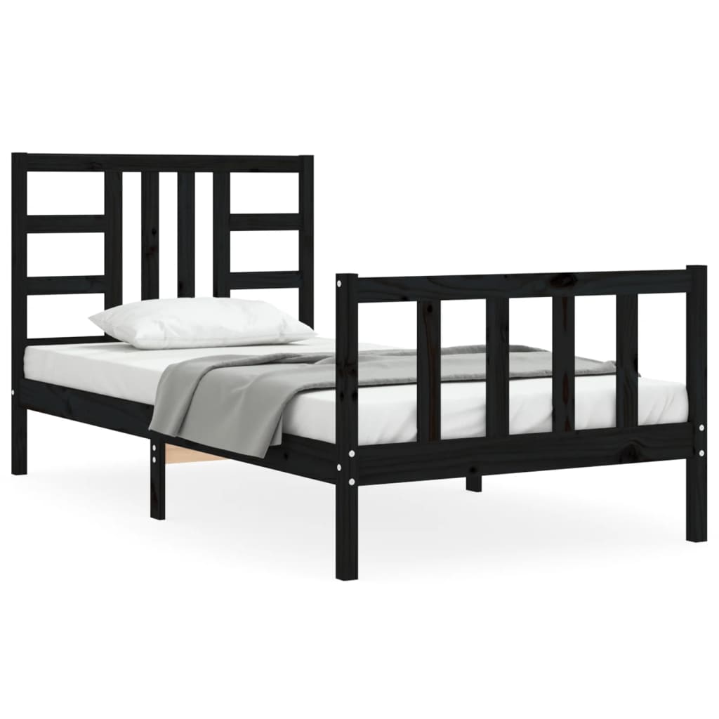 Bed Frame without Mattress Black 90x190 cm Single Solid Wood Pine