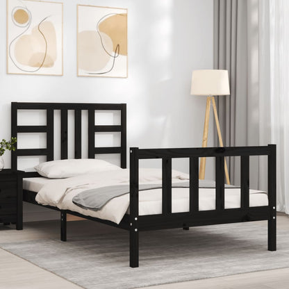 Bed Frame without Mattress Black 90x190 cm Single Solid Wood Pine