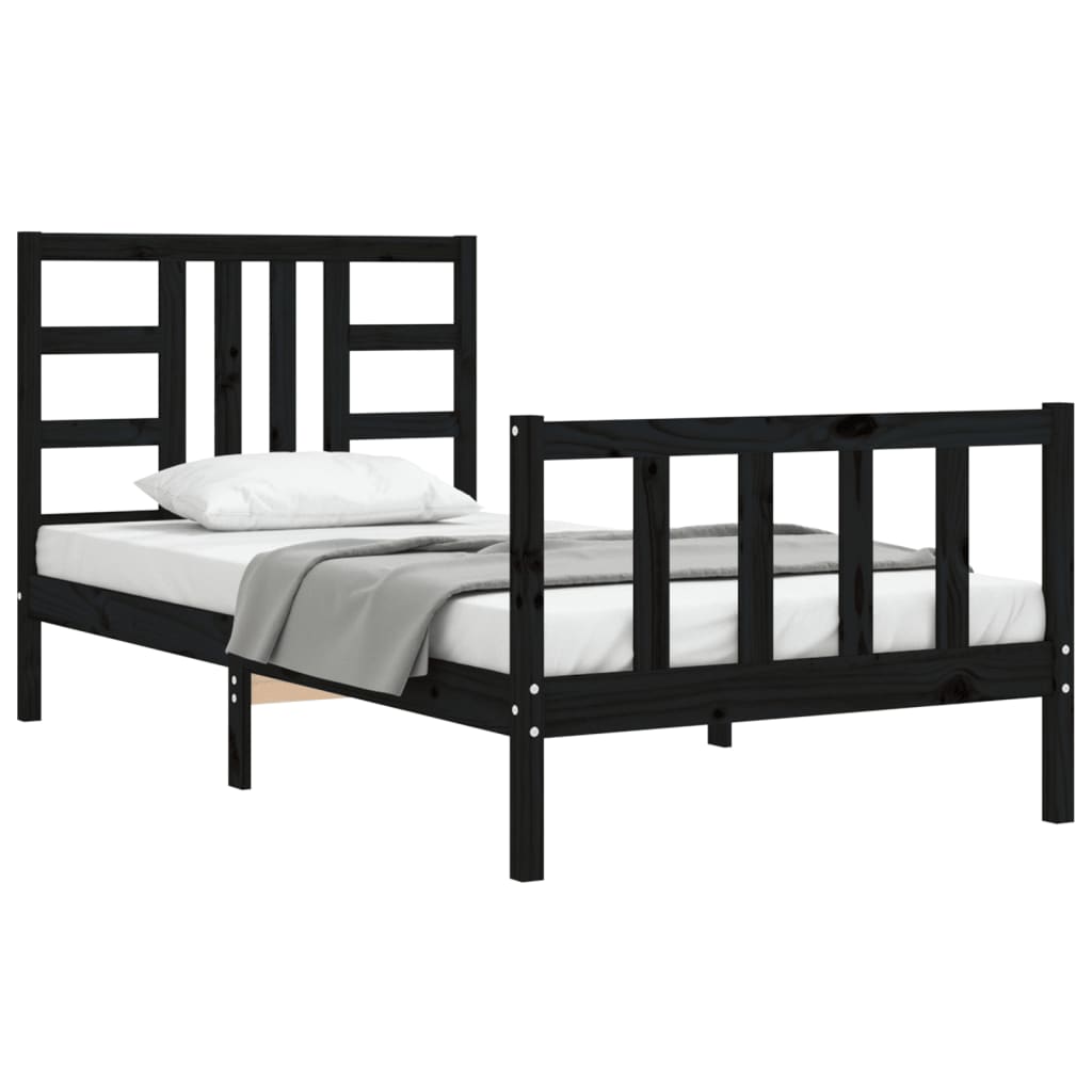 Bed Frame without Mattress Black 90x190 cm Single Solid Wood Pine