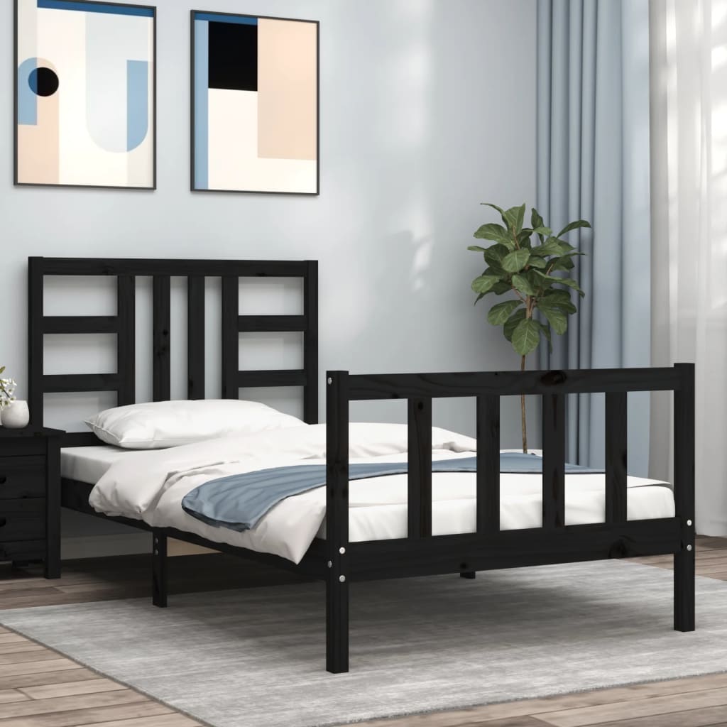 Bed Frame without Mattress Black 90x190 cm Single Solid Wood Pine