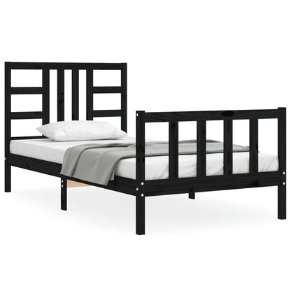 Bed Frame with Headboard Black 90x200 cm Solid Wood