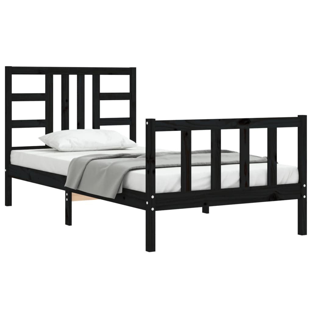 Bed Frame with Headboard Black 90x200 cm Solid Wood