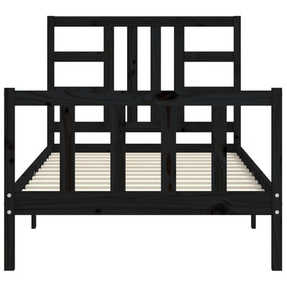 Bed Frame with Headboard Black 90x200 cm Solid Wood