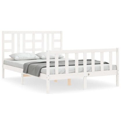 Bed Frame with Headboard White King Size Solid Wood