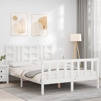 Bed Frame with Headboard White King Size Solid Wood