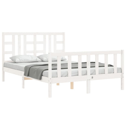 Bed Frame with Headboard White King Size Solid Wood