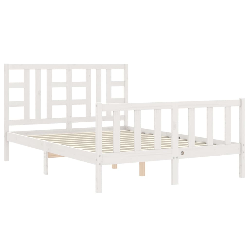 Bed Frame with Headboard White King Size Solid Wood