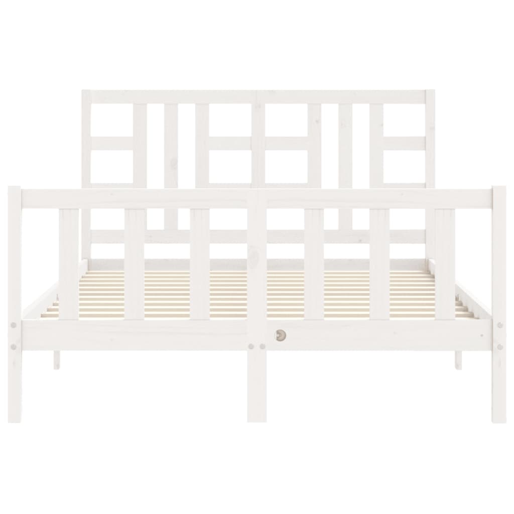 Bed Frame with Headboard White King Size Solid Wood