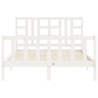 Bed Frame with Headboard White King Size Solid Wood