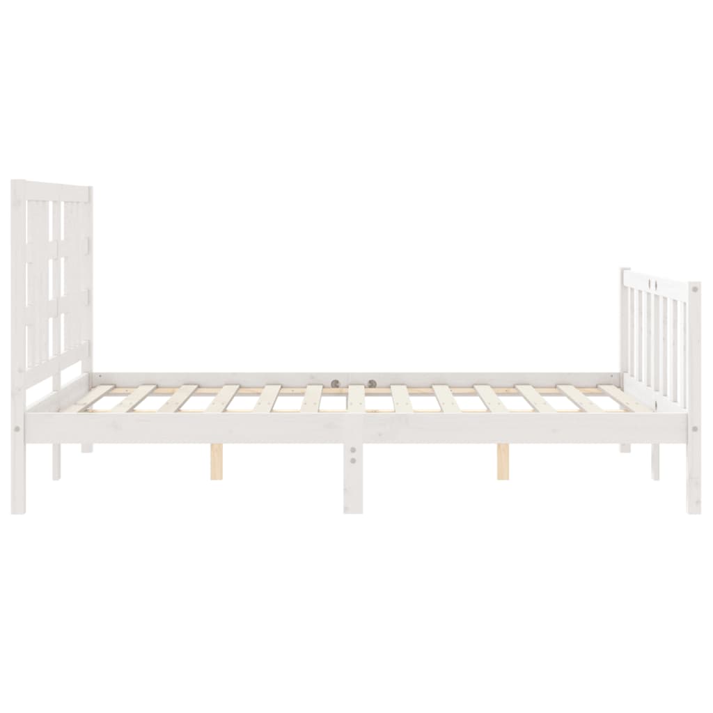 Bed Frame with Headboard White King Size Solid Wood