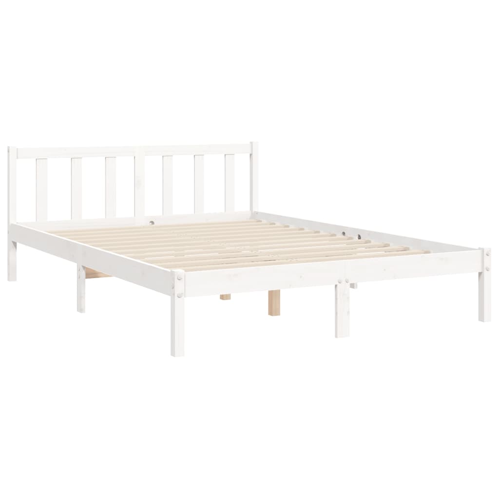 Bed Frame with Headboard White King Size Solid Wood