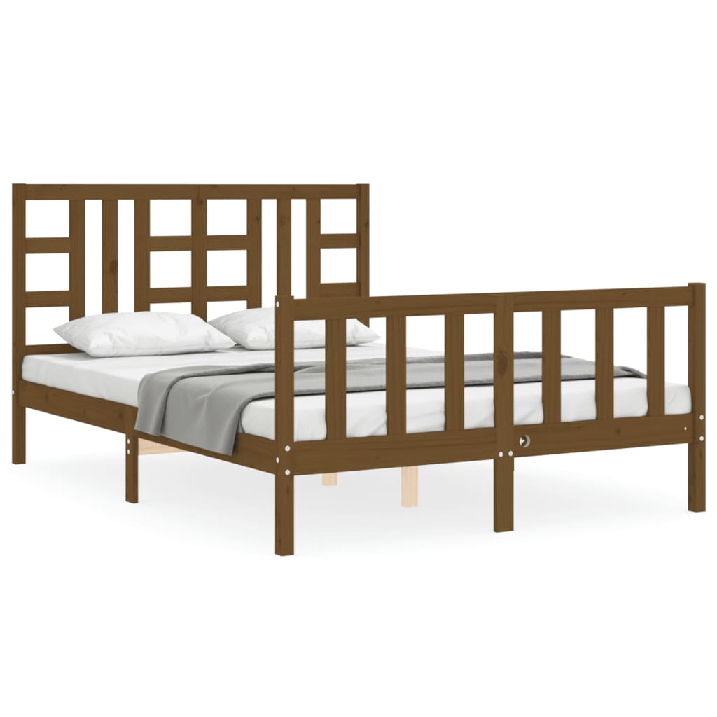 Bed Frame without Mattress Honey Brown King Size Solid Wood Pine