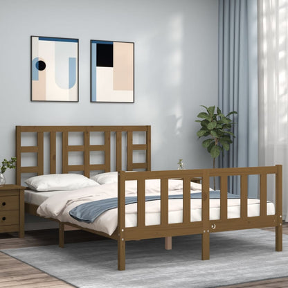 Bed Frame without Mattress Honey Brown King Size Solid Wood Pine