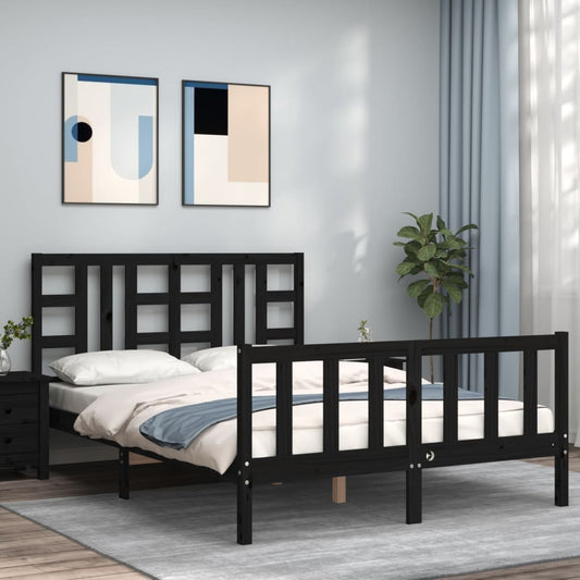 Bed Frame without Mattress Black King Size Solid Wood Pine