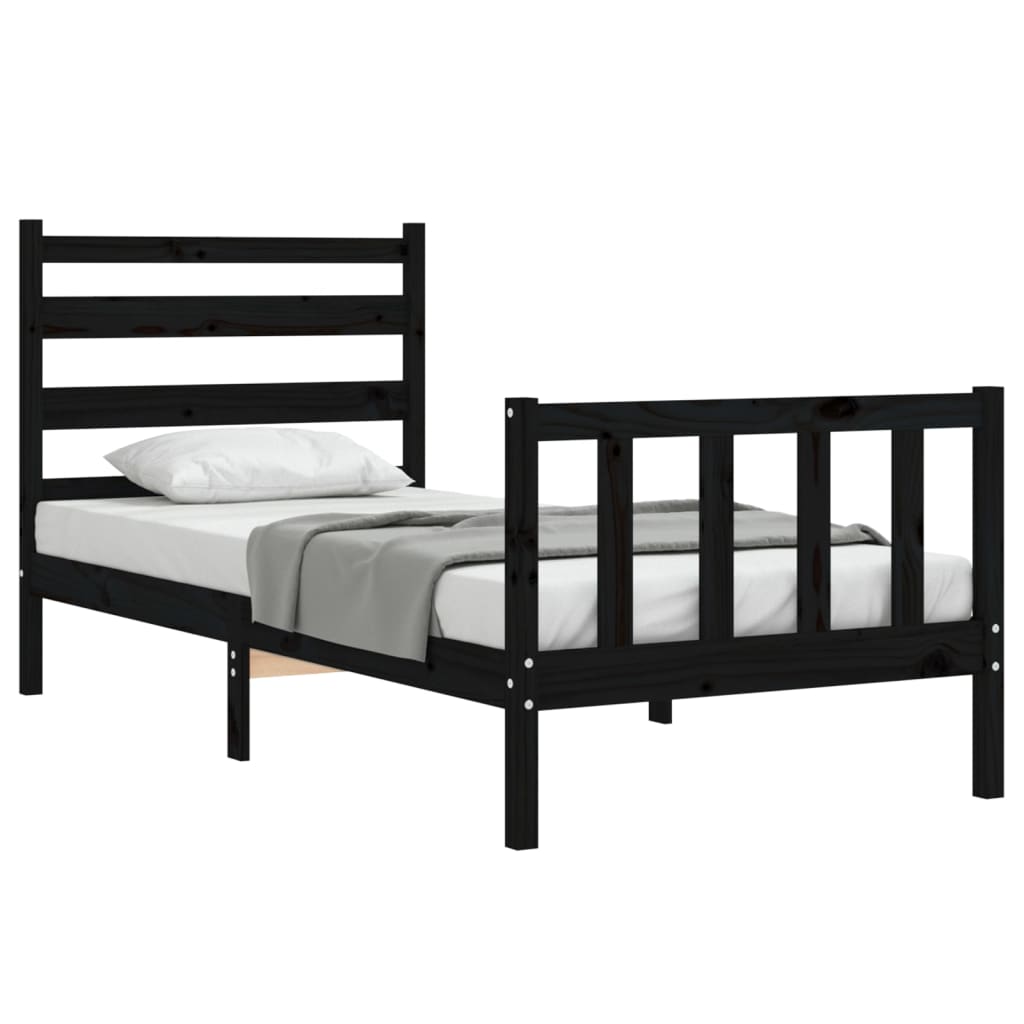 Bed Frame without Mattress Black Small Single Solid Wood Pine