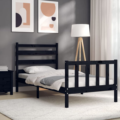 Bed Frame without Mattress Black Small Single Solid Wood Pine