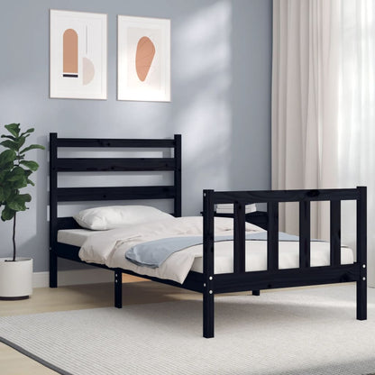 Bed Frame without Mattress Black Small Single Solid Wood Pine