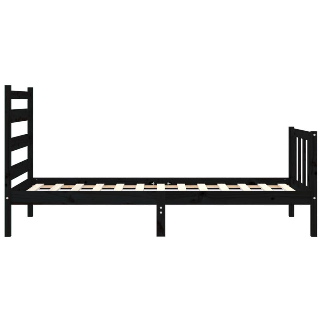 Bed Frame with Headboard Black 90x190 cm Single Solid Wood